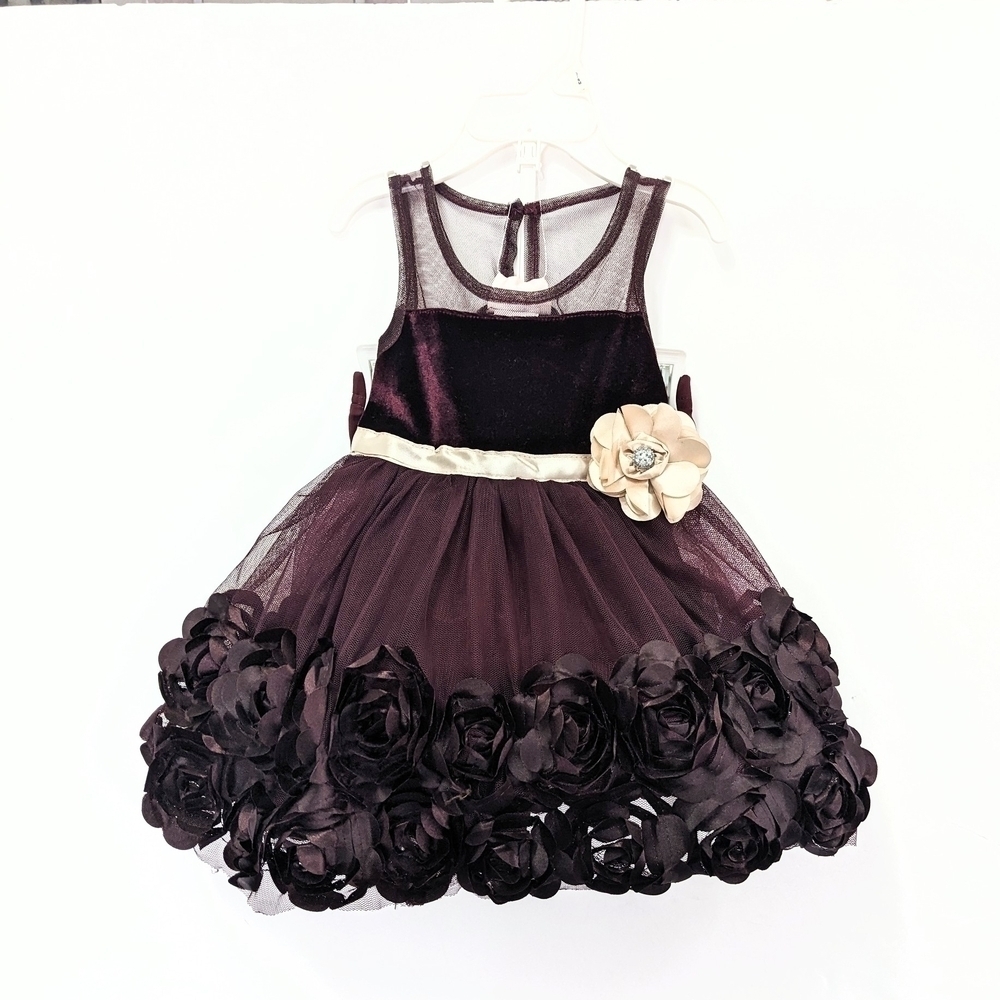 Little Lass Girls Elegant Purple Dress with Floral Accents